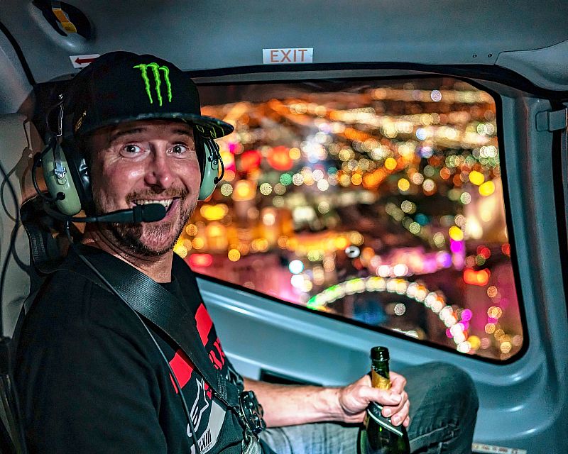 Kurt Busch Celebrates NASCAR Win with Flight Over Las Vegas Strip