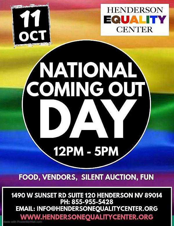 National Coming Out Day and Grand Opening at the Henderson Equality Center with Equality Nevada, Oct. 11 - Open House and Ribbon Cutting with Dignitaries at 2pm