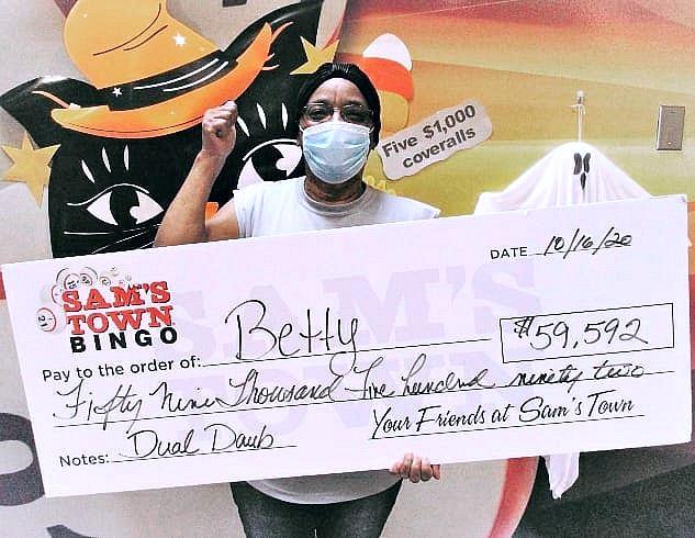Betty won more than $59,500 when she hit the jackpot playing Dual Daub Bingo  at Sam's Town