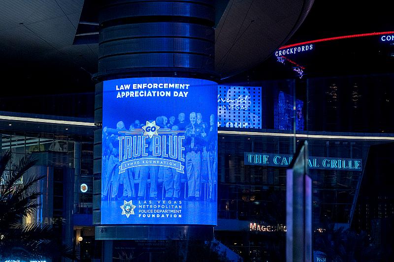 Property Marquees shown Go True Blue in honor of National Law Enforcement Appreciation Day on Thursday, January 14, 2021