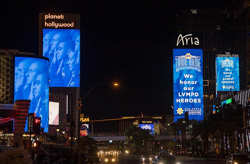 Property Marquees shown Go True Blue in honor of National Law Enforcement Appreciation Day on Thursday, January 14, 2021