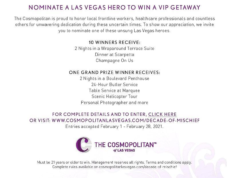 The Cosmopolitan of Las Vegas Holds 2020 Heroes Grand Prize Giveaway Beginning Feb. 1