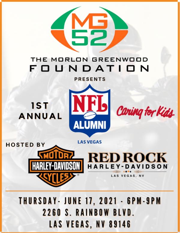  The Morlon Greenwood Foundation is hosting its first annual NFL Alumni Caring for Kids fundraiser at the Red Rock Harley Davidson, on June 17th from 6pm until 9pm.    