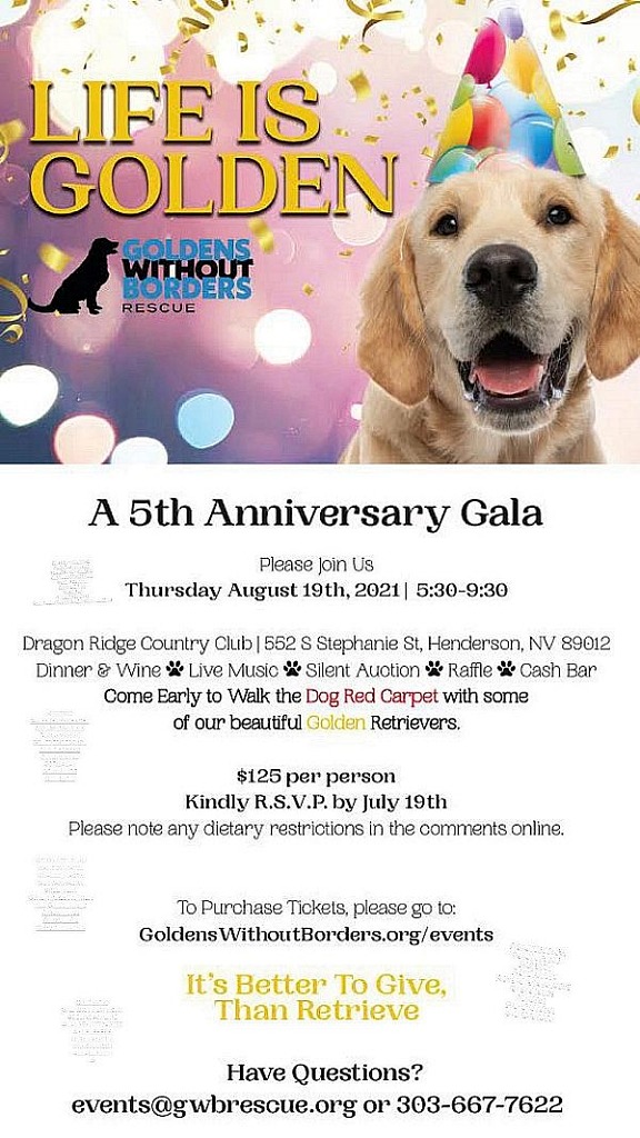 Non-Profit Goldens Without Borders Celebrates 5th Anniversary, Aug. 19 - Honors Myron Martin