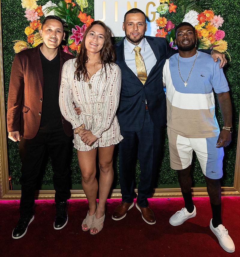 Daniel Rodriguez, Jessica Eye and Trevin Jones pose for a photo with management in front of JING Las Vegas (photo credit: JING Las Vegas)