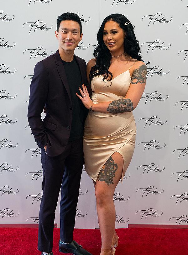 Deavan Clegg all smiles with boyfriend, Topher Park, during first public appearance together at Flawless Medical Spa in Las Vegas.