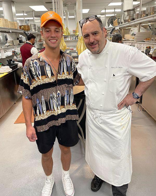Cameron Dallas with Chef Barry Dakake at Barrys Downtown Prime in Circa Resort Las Vegas