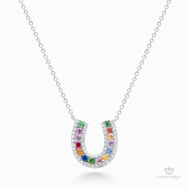 Unicorn Horseshoes Collection Confetti Necklace by Karina Brez, in 18K White Gold