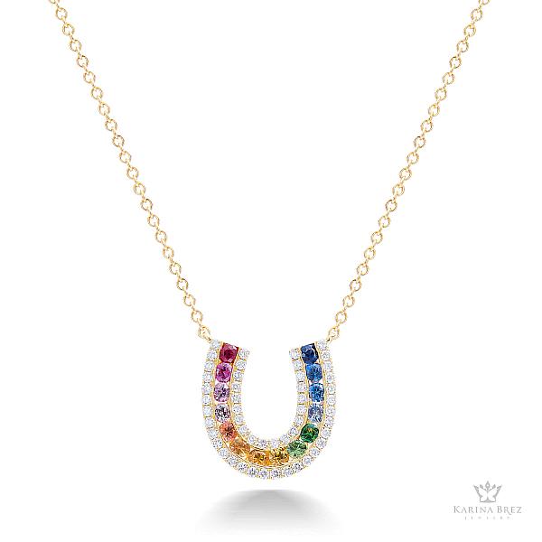 Unicorn Horseshoes Collection Rainbow Necklace by Karina Brez, in 18K Yellow Gold