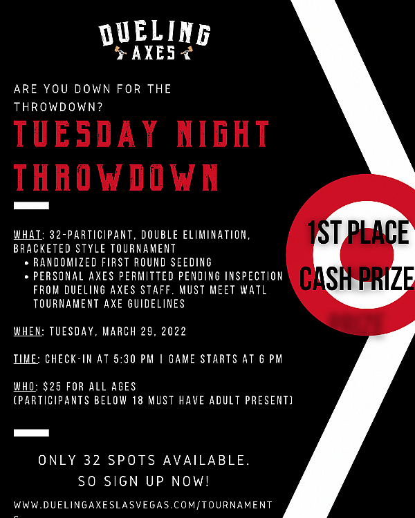 Dueling Axes at AREA15 Hosting “Tuesday Throwdown” Axe Throwing Tournament