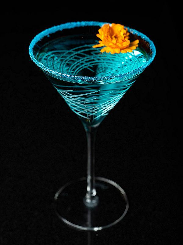 Cocktail—Blue Elephant Martini, this vibrant cocktail