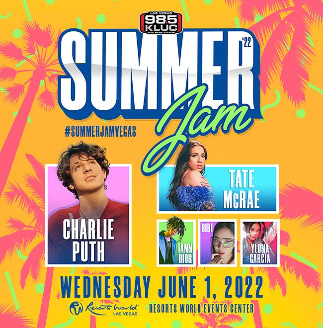 Charlie Puth, Tate McRae to Headline ‘98.5 KLUC Summer Jam’ on June 1 at Resorts World Las Vegas