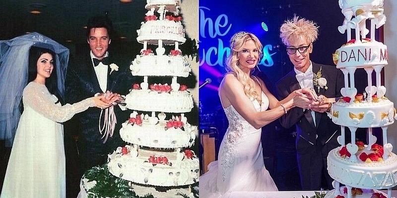 Dani and Murray replicate the Priscilla and Elvis wedding cake photo
