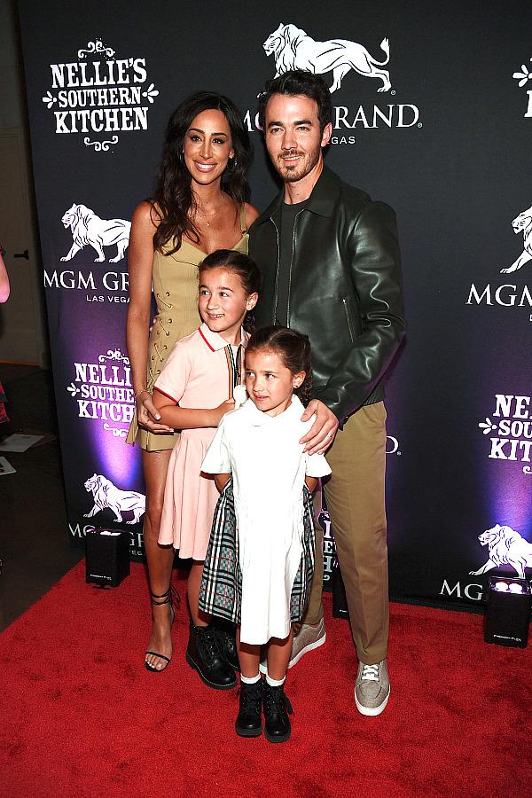 Danielle Jonas, Kevin Jonas, Alena Rose Jonas and Valentina Angelina Jonas arrive at the grand opening of their family restaurant Nellie's Southern Kitchen at MGM Grand on June 04, 2022 in Las Vegas, Nevada. (Photo by Denise Truscello/Getty Images for Nellie's Southern Kitchen)