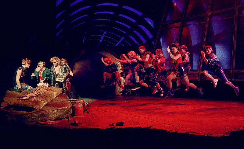 Danny Whelan as Ledoux, Killian Thomas Leferve as Tink, Glenn Adamson as Strat and the Cast of BAT OUT OF HELL THE MUSICAL - Photo Credit - Chris Davis Studio