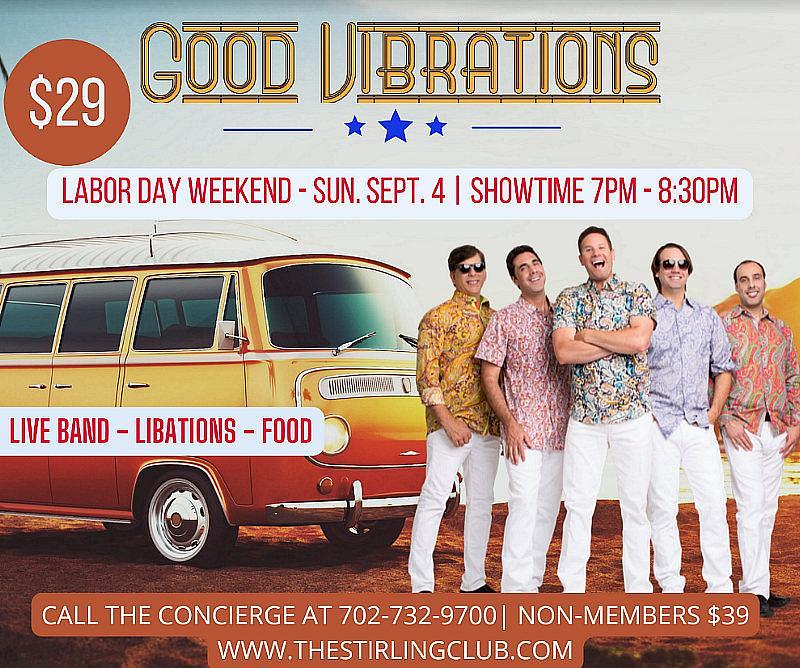 Enjoy Good Vibes with Beach Boys Tribute Band, Good Vibrations, at The Stirling Club for Labor Day Weekend