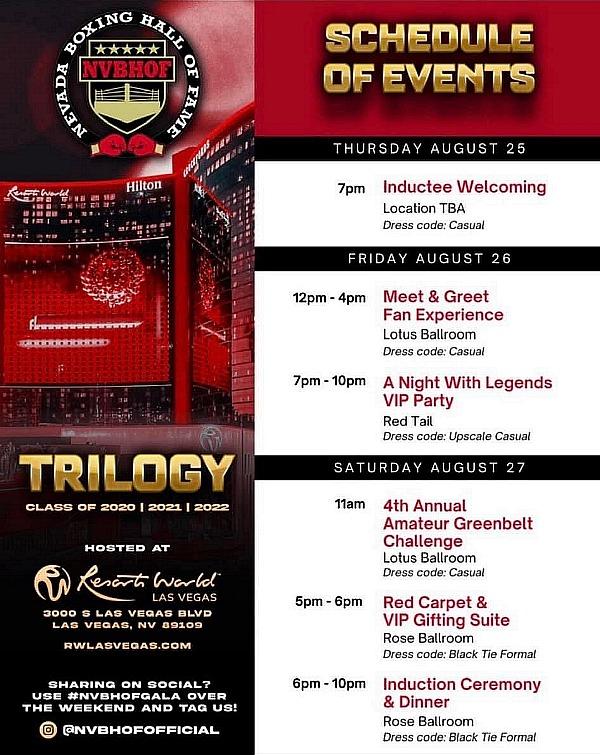 NVBHOF Schedule of Events