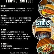 You’re Invited to Enjoy Delicious Small Bites and Booze at Henderson Sports Bar, Sticks Tavern Tomorrow, Sept. 7