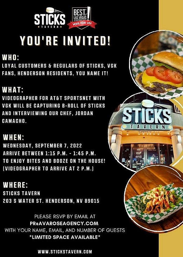 You’re Invited to Enjoy Delicious Small Bites and Booze at Henderson Sports Bar, Sticks Tavern Tomorrow, Sept. 7