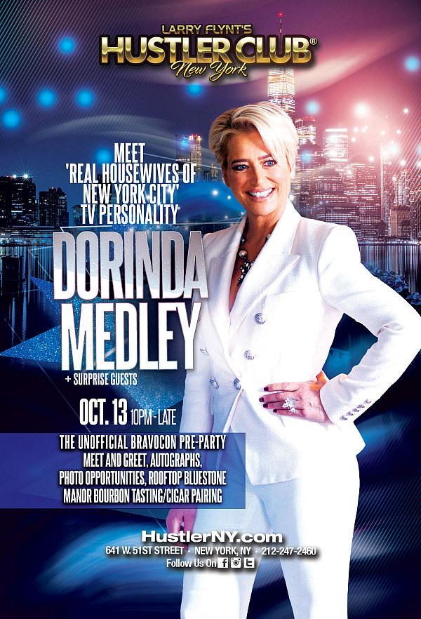 Real Housewives of New York City Star Dorinda Medley to Host ‘Official Unofficial’ BravoCon Pre-party Oct. 13 at Larry Flynt’s Hustler Club New York