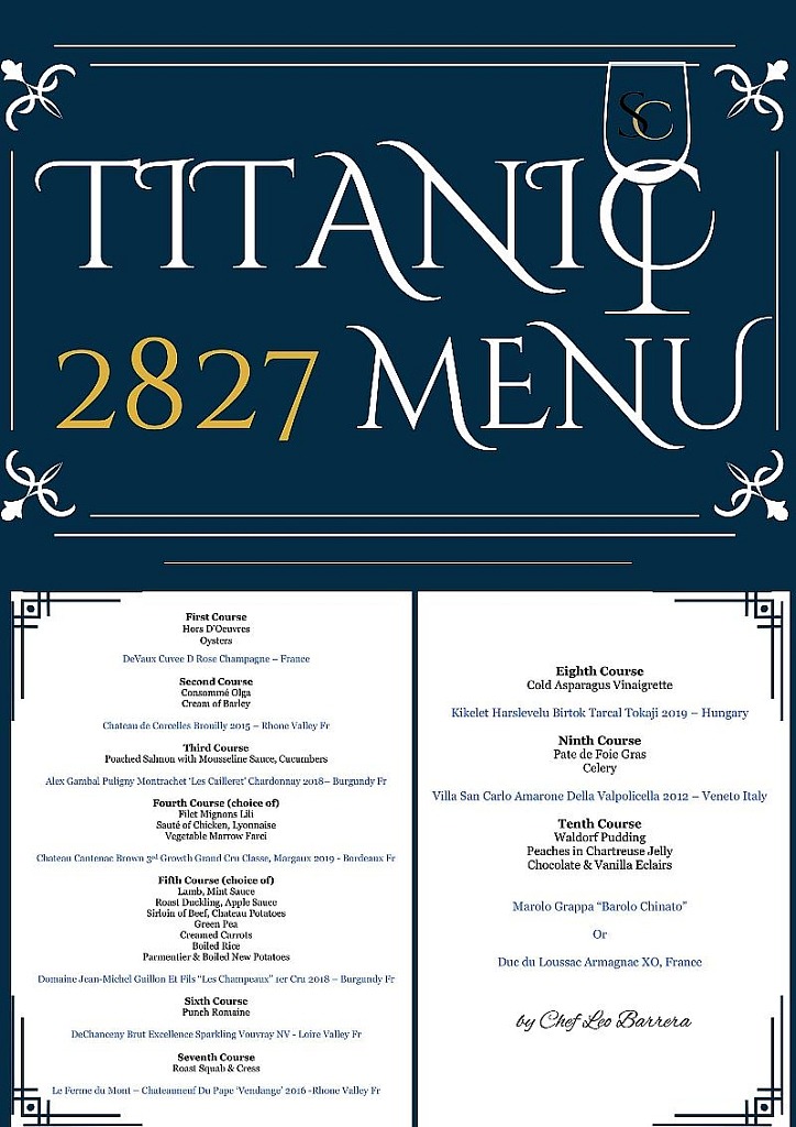 Titanic Dinner Menu