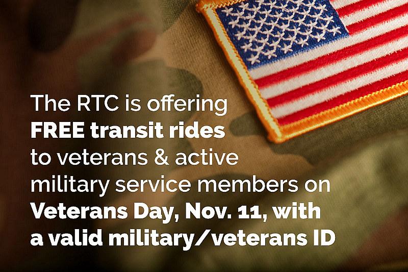 Veterans to Receive Free RTC Transit Rides on Veterans Day, Nov. 11