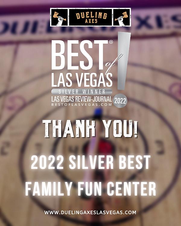 Dueling Axes Las Vegas Awarded 2022 Best Family Fun Center by the Las Vegas Review-Journal Which Coincides Ax-Cellently with Their Two-Year Anniversary