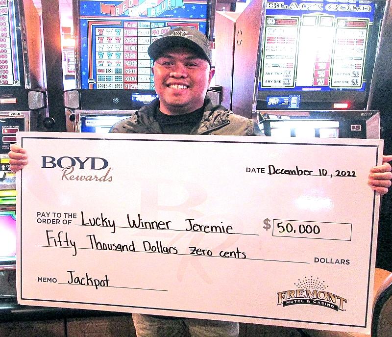 On December 10, Jeremie from Hawaii won a $50,000 jackpot playing Red White and Blue at Fremont.