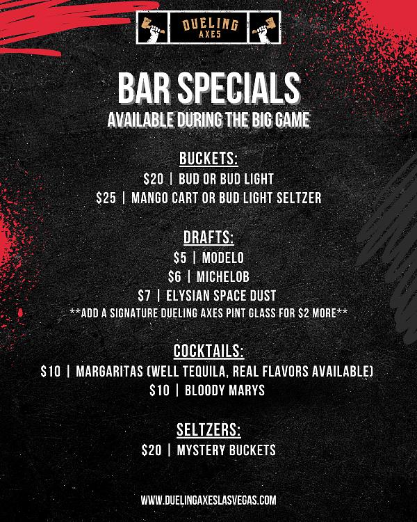 Big Game Bar Specials at Dueling Axes Las Vegas