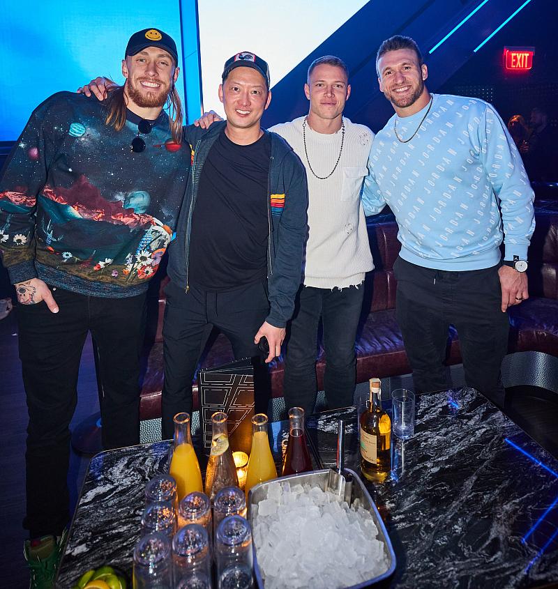 George Kittle, Christian McCaffrey, Kyle Juszczyk and Nick Bosa at Zouk Nightclub at Resorts World Las Vegas