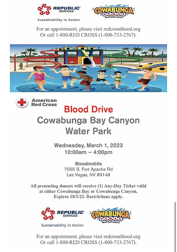 Blood Drive at Cowabunga Bay/Canyon - March 1 & 8