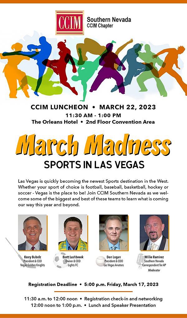 March Madness Luncheon with CCIM of Southern Nevada, March 22 Features Sports Panel Executives: Vegas Golden Knights, Las Vegas Aviators and Las Vegas Lights Football Club