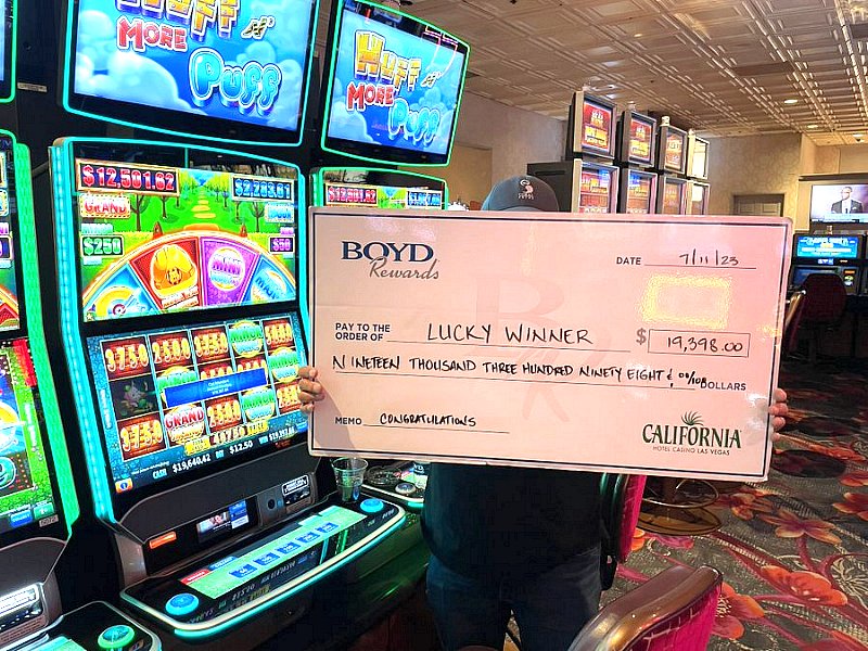 A lucky winner blew the house down with their more than $19,000 jackpot from a Huff ‘n’ More Puff machine on July 11 at The California Hotel & Casino.