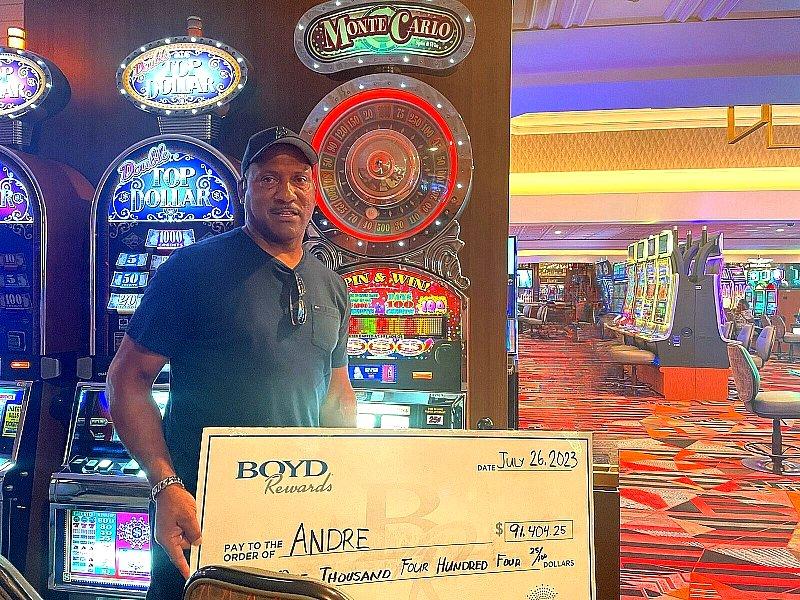 Andre, a Texas resident, turned his visit to Fremont into a memorable time when his 75-cent spin on a Monte Carlo machine gave him a more than $91,000 payday on July 26.