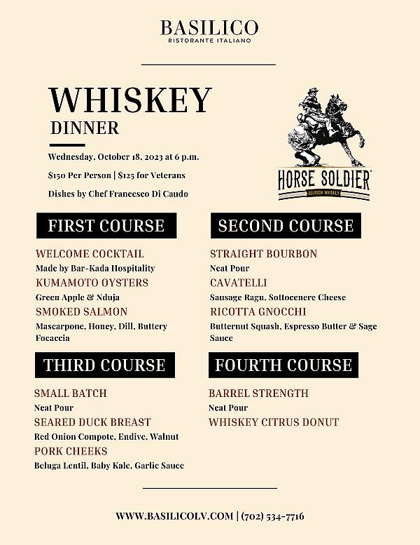 Elevate Your Dinner Experience at Basilico with a Special 4-Course Food and Whiskey Dinner