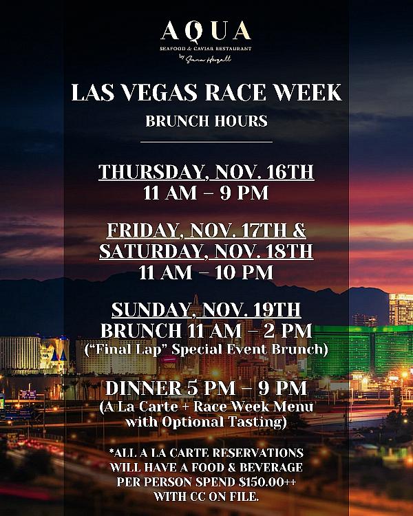 Las Vegas Race Week Brunch Hours at Aqua Seafood & Caviar Restaurant