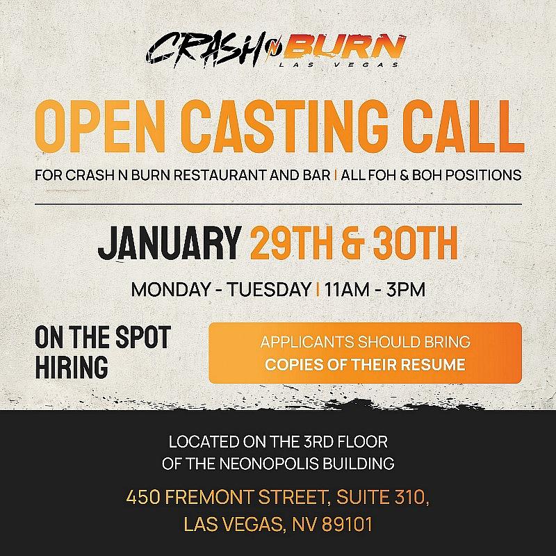 Crash and Burn is Now Hiring for Front and Back of House positions - Job Fair Jan. 29 and 30
