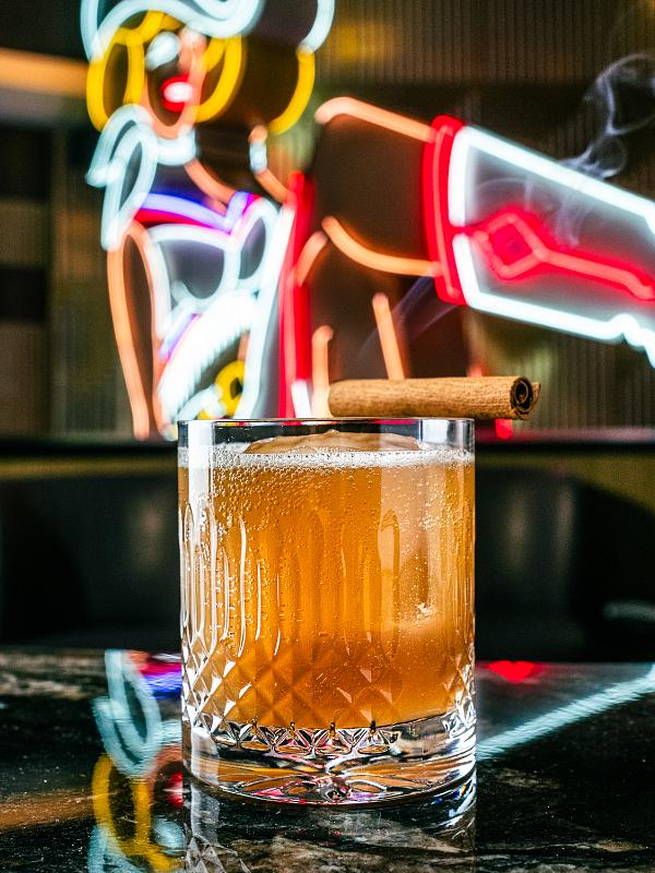 The Drink Wisconsibly is made with Rittenhouse rye whiskey, Amaro Nonino, Licor 43, lemon, allspice dram and maple syrup.