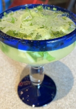 Margarita Verde, available frozen or on the rocks and made with Sammy’s own Santo Blanco tequila, lime, fresh cucumber, and cilantro