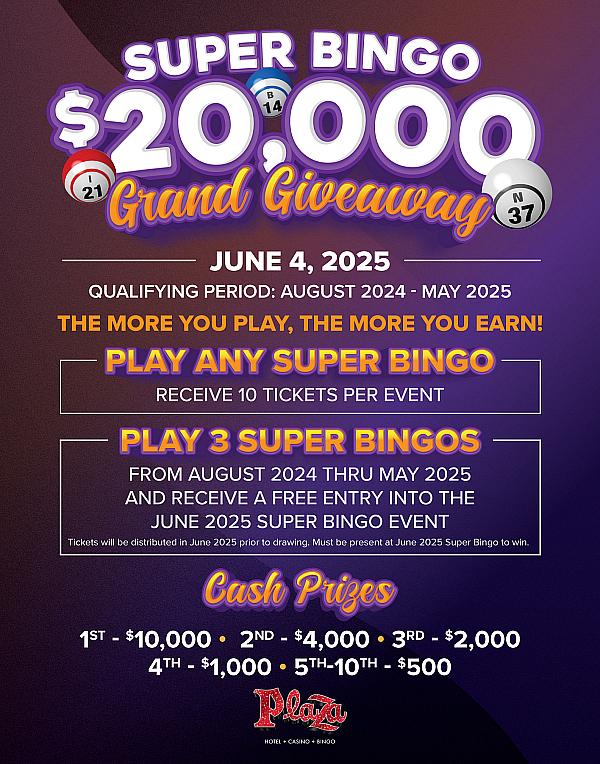 Plaza Hotel & Casino Announces Second Super Bingo $20,000 Giveaway